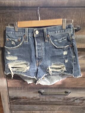 Levi's Distressed Dark Blue Denim Shorts
